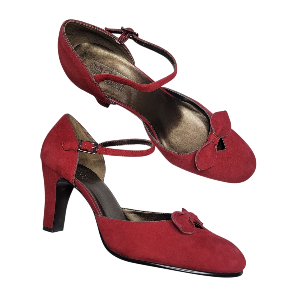 Aerosoles Red‎ Porter Genuine Suede Block Chunky High Heels Mary Jane Shoes Sz 8